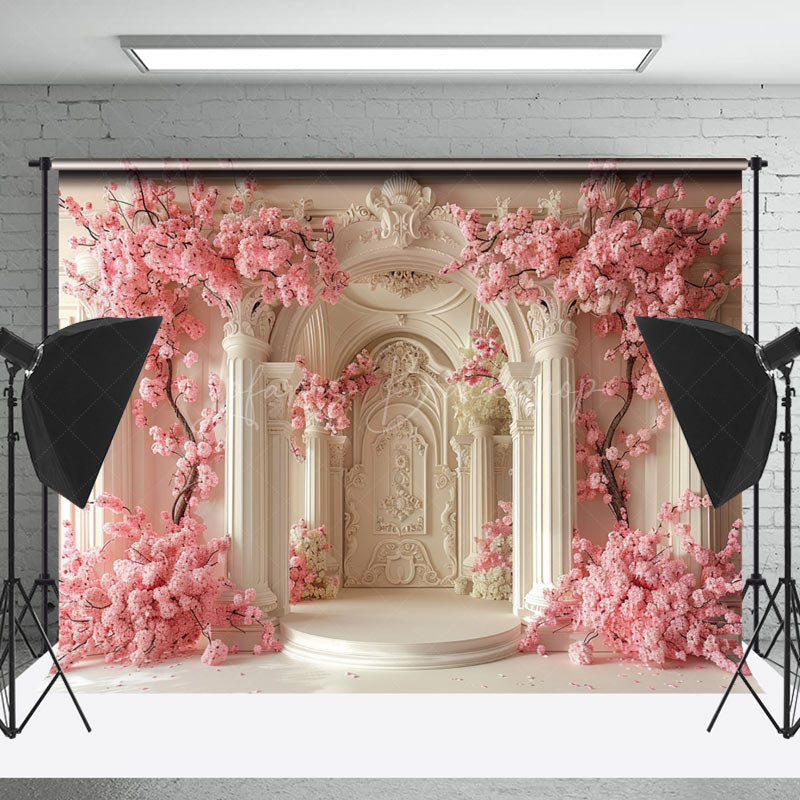 Lofaris Beige Luxury Wall Trunk Pink Floral Wedding Backdrop