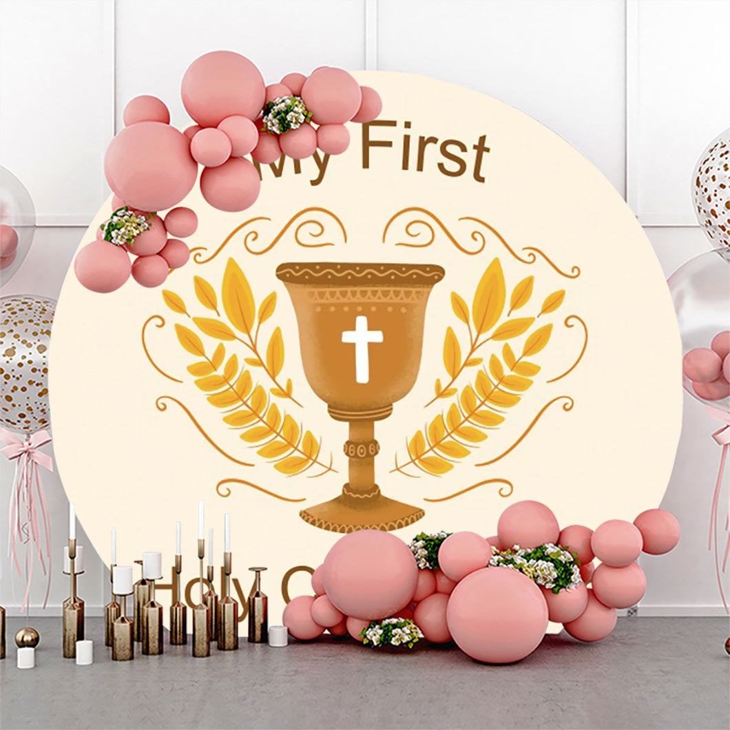 Lofaris Beige My First Holy Communion Grail Baptism Backdrop