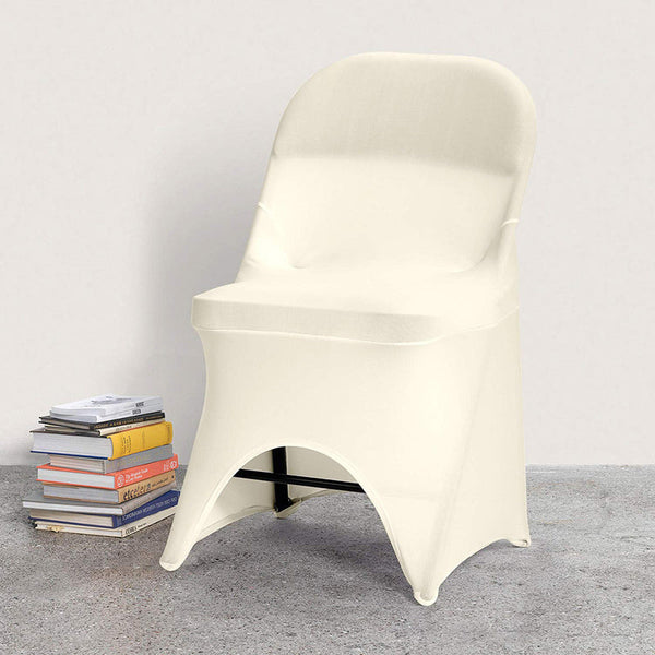 Beige Open Back Stretch Spandex Folding Chair Cover