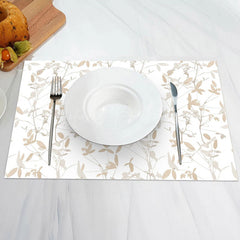 Lofaris Beige Seamless Leaves Simple Set Of 4 Placemats