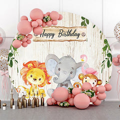 Lofaris Beige Wood Leaves Cute Animals Birthday Backdrop