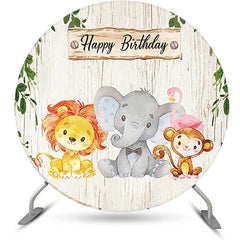 Lofaris Beige Wood Leaves Cute Animals Birthday Backdrop