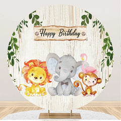 Lofaris Beige Wood Leaves Cute Animals Birthday Backdrop