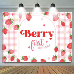 Lofaris Berry First Birthday Pink Plaid Backdrop for Girl