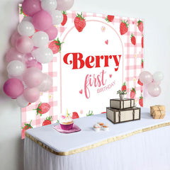 Lofaris Berry First Birthday Pink Plaid Backdrop for Girl