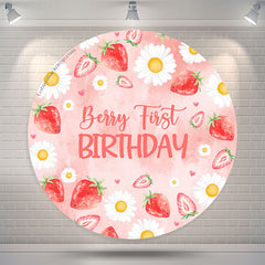 Lofaris Berry First Strawberry Round 1st Birthday Backdrop