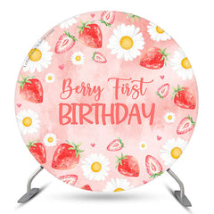 Lofaris Berry First Strawberry Round 1st Birthday Backdrop