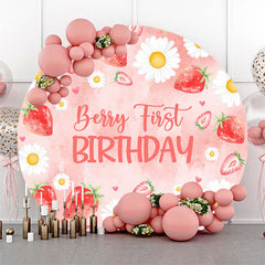 Lofaris Berry First Strawberry Round 1st Birthday Backdrop