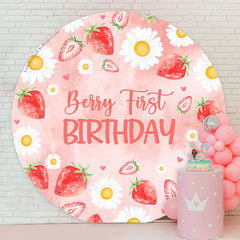 Lofaris Berry First Strawberry Round 1st Birthday Backdrop