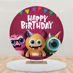 Lofaris Berry Red Cute Monster Round Happy Birthday Backdrop