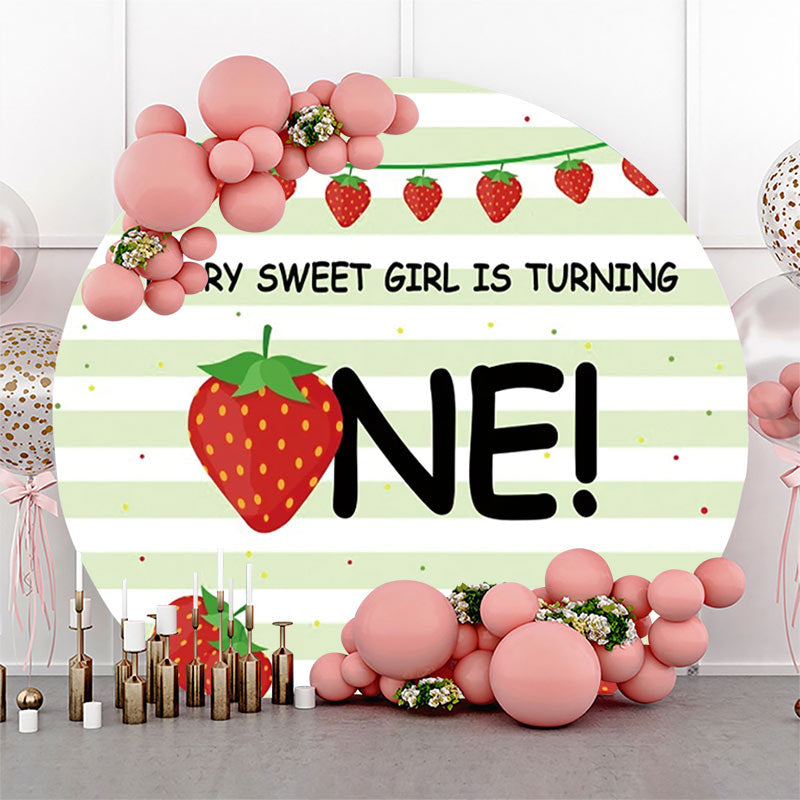 Lofaris Berry Sweet Girl Stripe Round 1st Birthday Backdrop