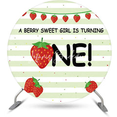 Lofaris Berry Sweet Girl Stripe Round 1st Birthday Backdrop