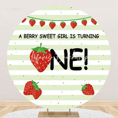 Lofaris Berry Sweet Girl Stripe Round 1st Birthday Backdrop