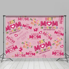 Lofaris Best Mom Pink Slogen Butterfly Mothers Day Backdrop