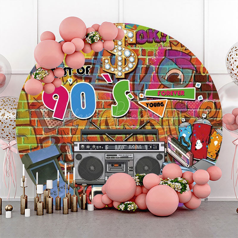 Lofaris Best Of 90s Graffiti Brick Wall Round Party Backdrop