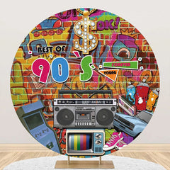 Lofaris Best Of 90s Graffiti Brick Wall Round Party Backdrop