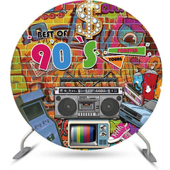 Lofaris Best Of 90s Graffiti Brick Wall Round Party Backdrop