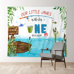 Lofaris Big One Fishing Blue Lake Custom 1st Birthday Backdrop