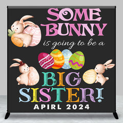 Lofaris Big Sister Bunny Egg Custom Easter Birthday Backdrop