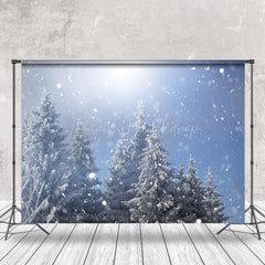 Lofaris Big Snowy Pine Trees Under Bright Sky Photo Backdrop