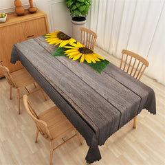 Lofaris Big Sunflower Brown Wooden Board Print Tablecloth