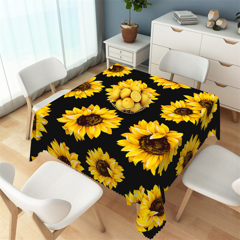 Lofaris Big Yellow Sunflowers Black Repeat Square Tablecloth