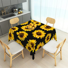 Lofaris Big Yellow Sunflowers Black Repeat Square Tablecloth