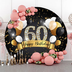 Lofaris Black And Gold Balloons Circle 60th Birthday Backdrop