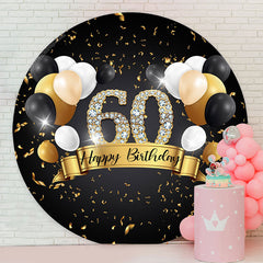 Lofaris Black And Gold Balloons Circle 60th Birthday Backdrop