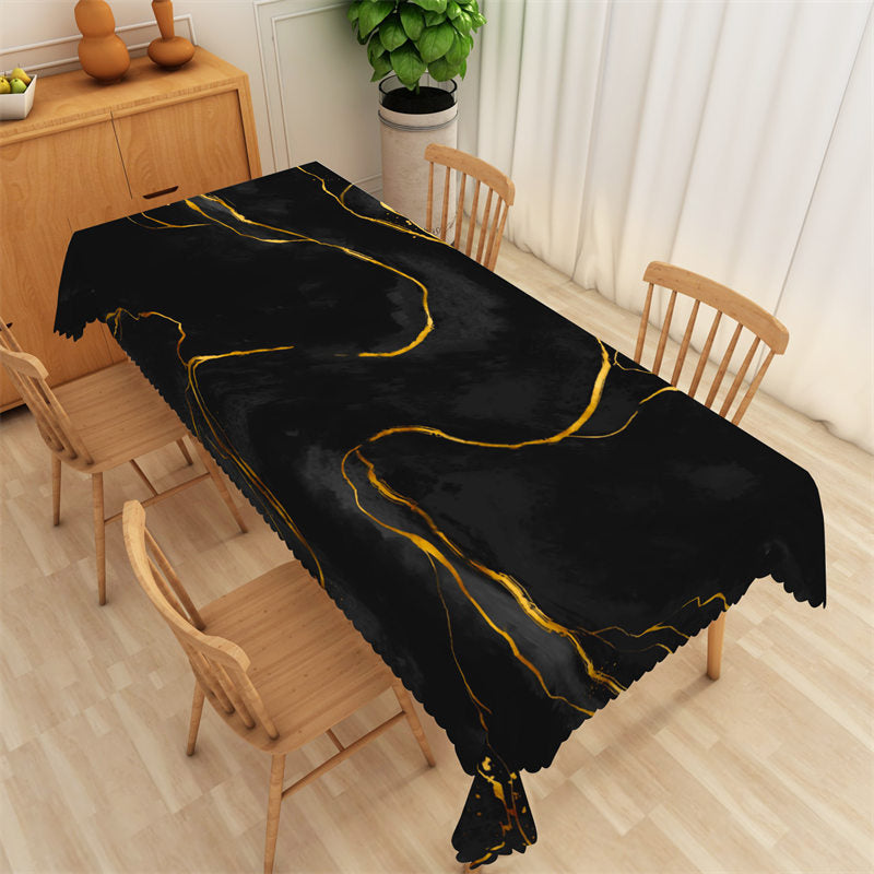 Lofaris Black And Golden Fluid Griotte Texture Tablecloth