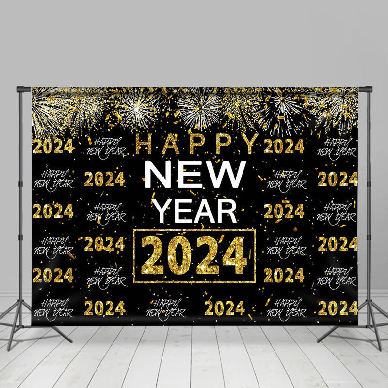 Lofaris Black And Golden Sparks Happy 2023 New Year Backdrop