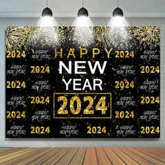 Lofaris Black And Golden Sparks Happy 2023 New Year Backdrop