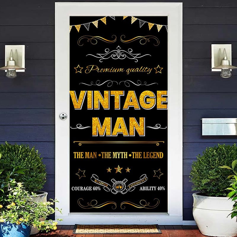 Lofaris Black And Golden Vintage Man Birthday Door Cover