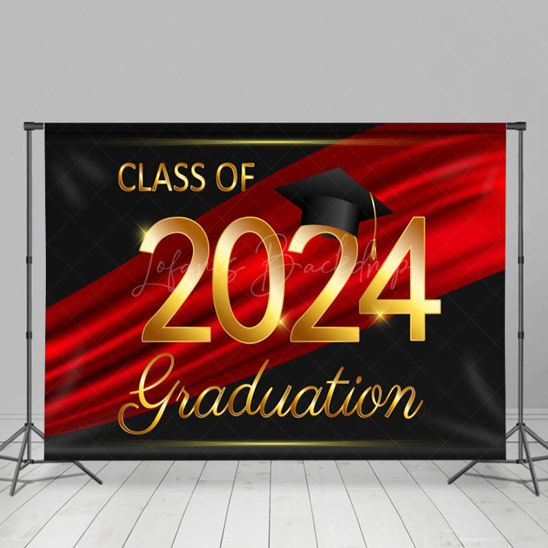 Lofaris Black And Red Silk Golden 2024 Graduation Backdrop