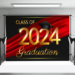 Lofaris Black And Red Silk Golden 2024 Graduation Backdrop