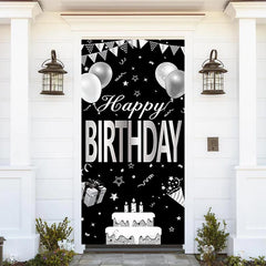 Lofaris Black And White Cake Balloons Birthday Door Cover