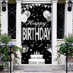 Lofaris Black And White Cake Balloons Birthday Door Cover