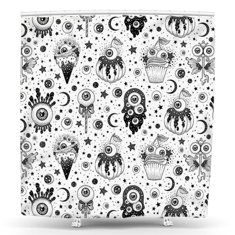 Lofaris Black And White Halloween Eyeball Shower Curtain