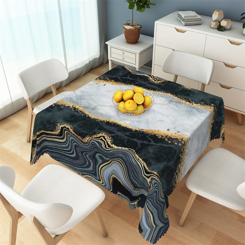 Lofaris Black And White Marble Texture Square Tablecloth