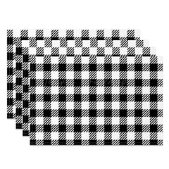 Lofaris Black And White Plaid Slash Line Set Of 4 Placemats