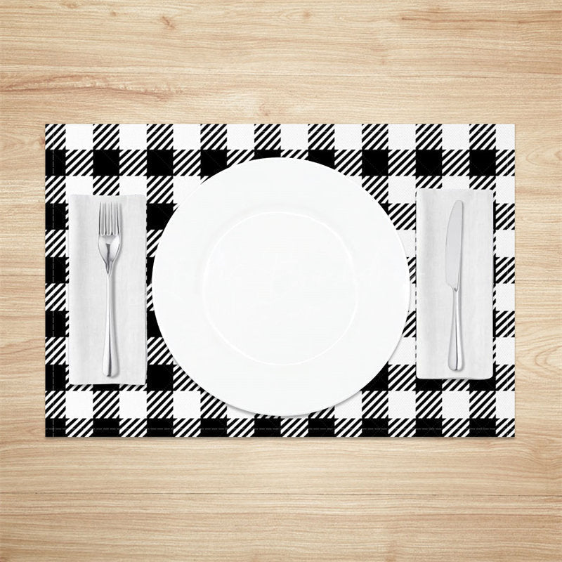 Lofaris Black And White Plaid Slash Line Set Of 4 Placemats