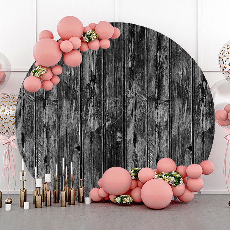 Lofaris Black And White Retro Wood Wall Round Party Backdrop