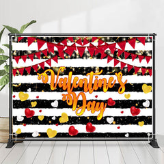 Lofaris Black And White Stripe Heart Valentines Day Backdrop