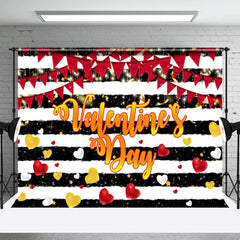 Lofaris Black And White Stripe Heart Valentines Day Backdrop