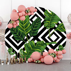 Lofaris Black And White Stripes Round Leaves Birthday Backdrop