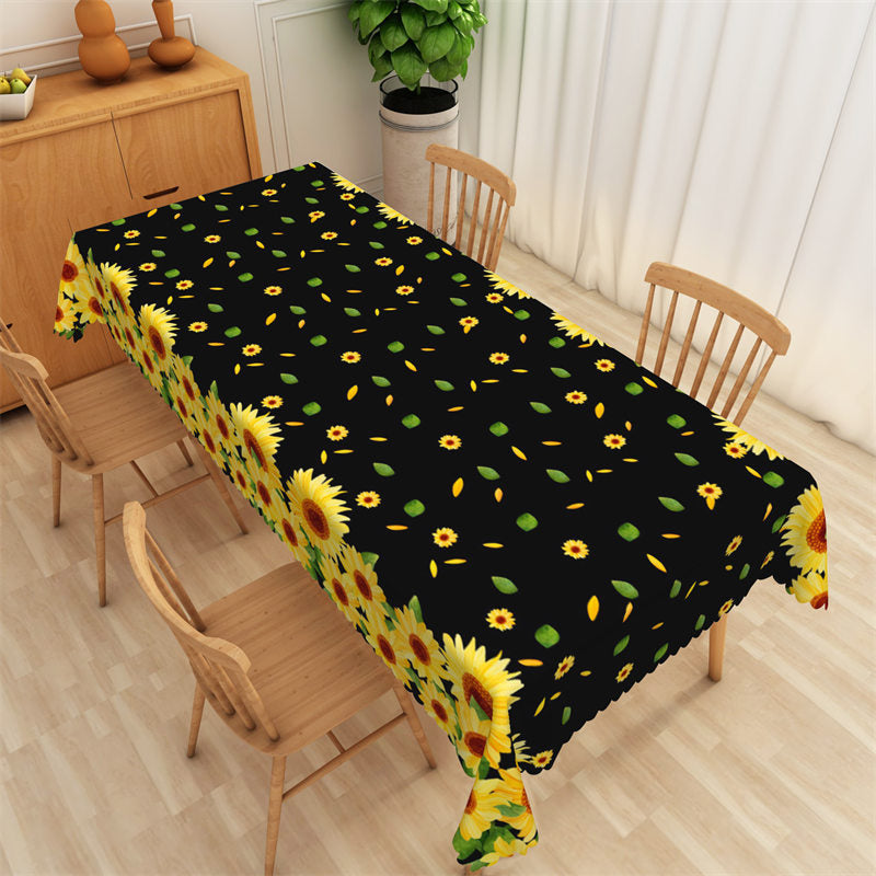 Lofaris Black And Yellow Sunflower Petal Pattern Tablecloth