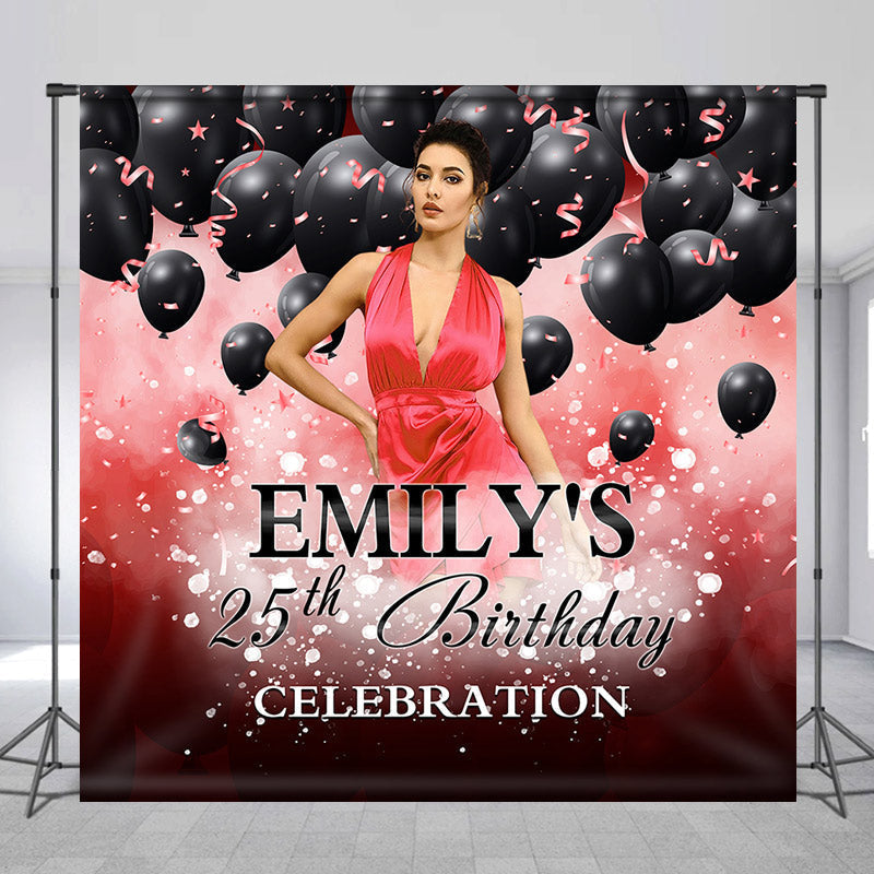 Lofaris Black Balloons Pearls Custom 25th Birthday Backdrop