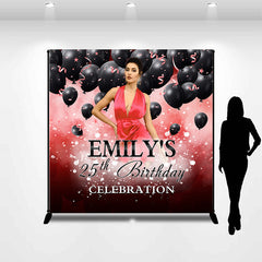 Lofaris Black Balloons Pearls Custom 25th Birthday Backdrop