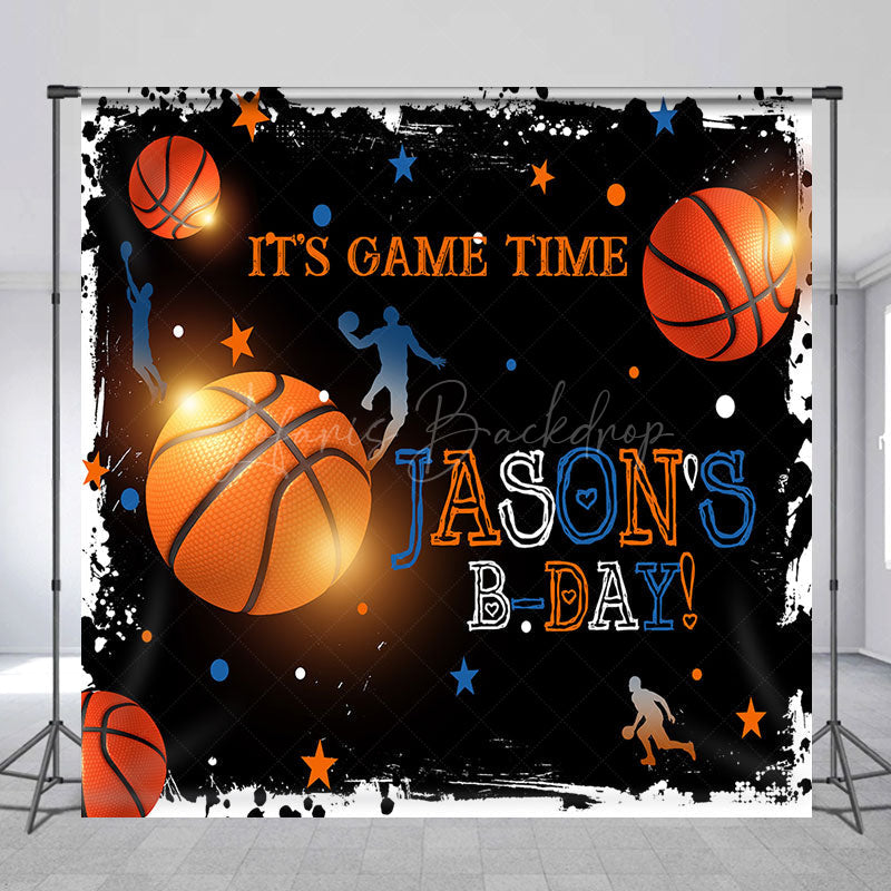 Lofaris Black Basketball Game Time Custom Birthday Backdrop