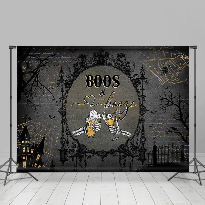 Lofaris Black Beer Skull Boos And Booze Halloween Backdrop